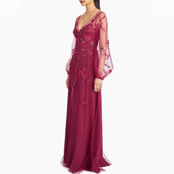 Theia Adora Embroidered Tulle Gown, Color: Fig, Size:14 - Picture 8 of 9